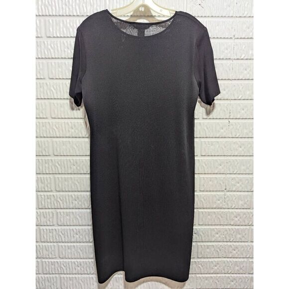Misook Women's Black Solid Short-Sleeve Crew-Neck Iconic Knit Dress Large - Picture 3 of 5